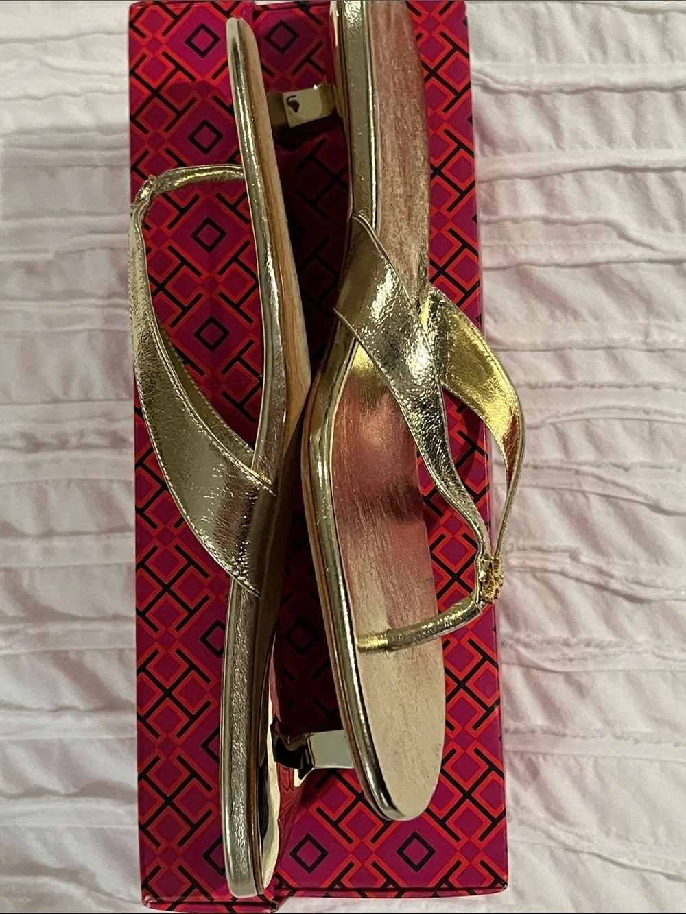 Tory Burch Gold Metallic Capri Thong Sandals